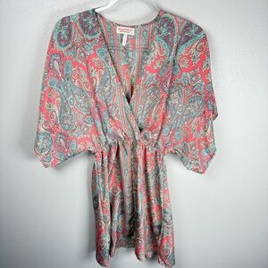 Mamey Women's‎ Pink & Teal Paisley Beachwear Swim Cover-Up Dress Size XS